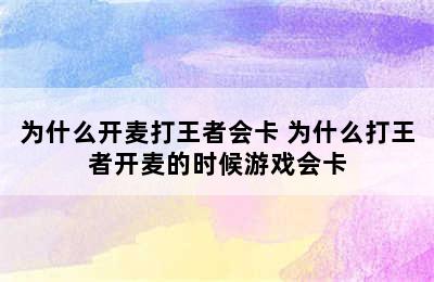 为什么开麦打王者会卡 为什么打王者开麦的时候游戏会卡